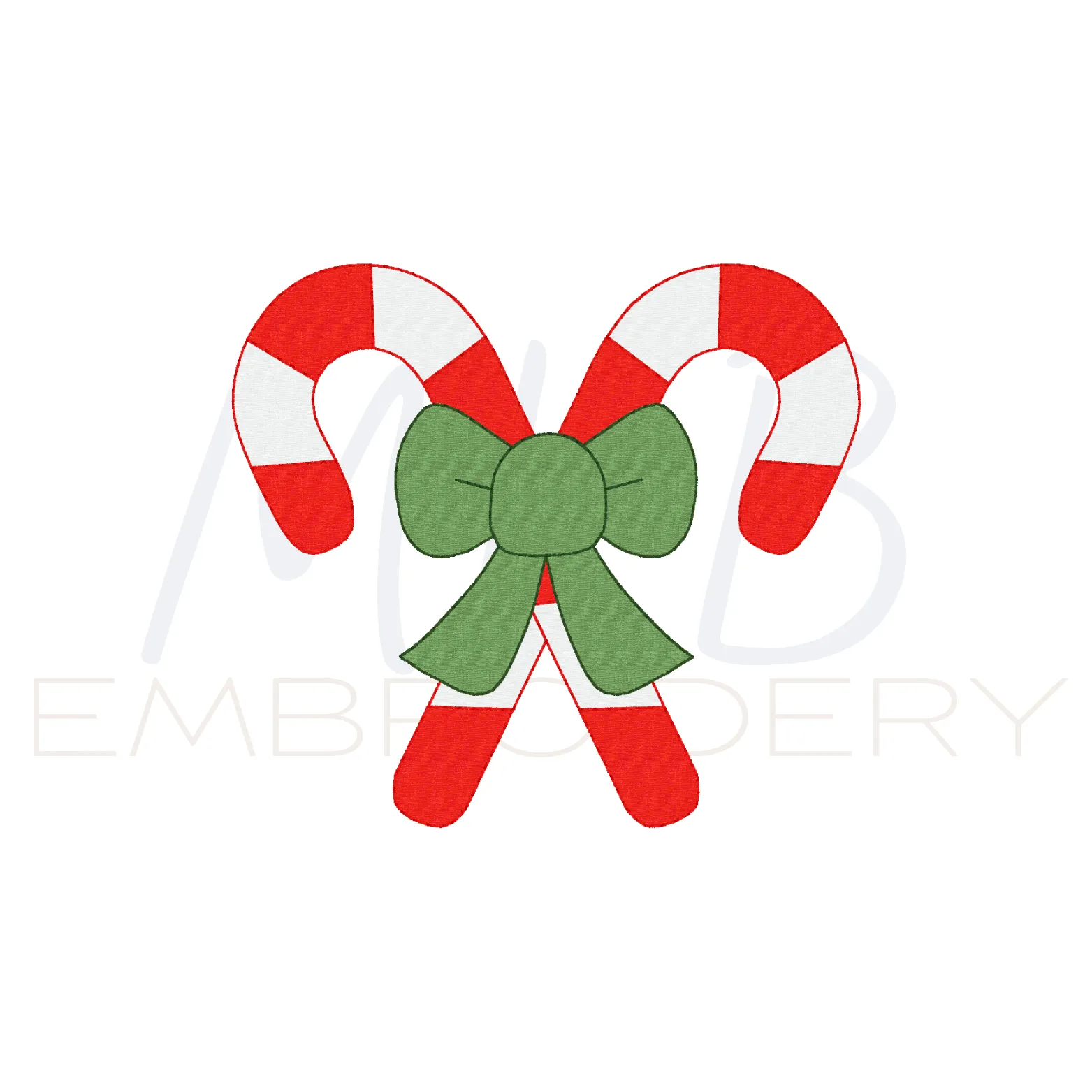Candy Canes Crossed with a Bow Bean Stitch Applique - Large