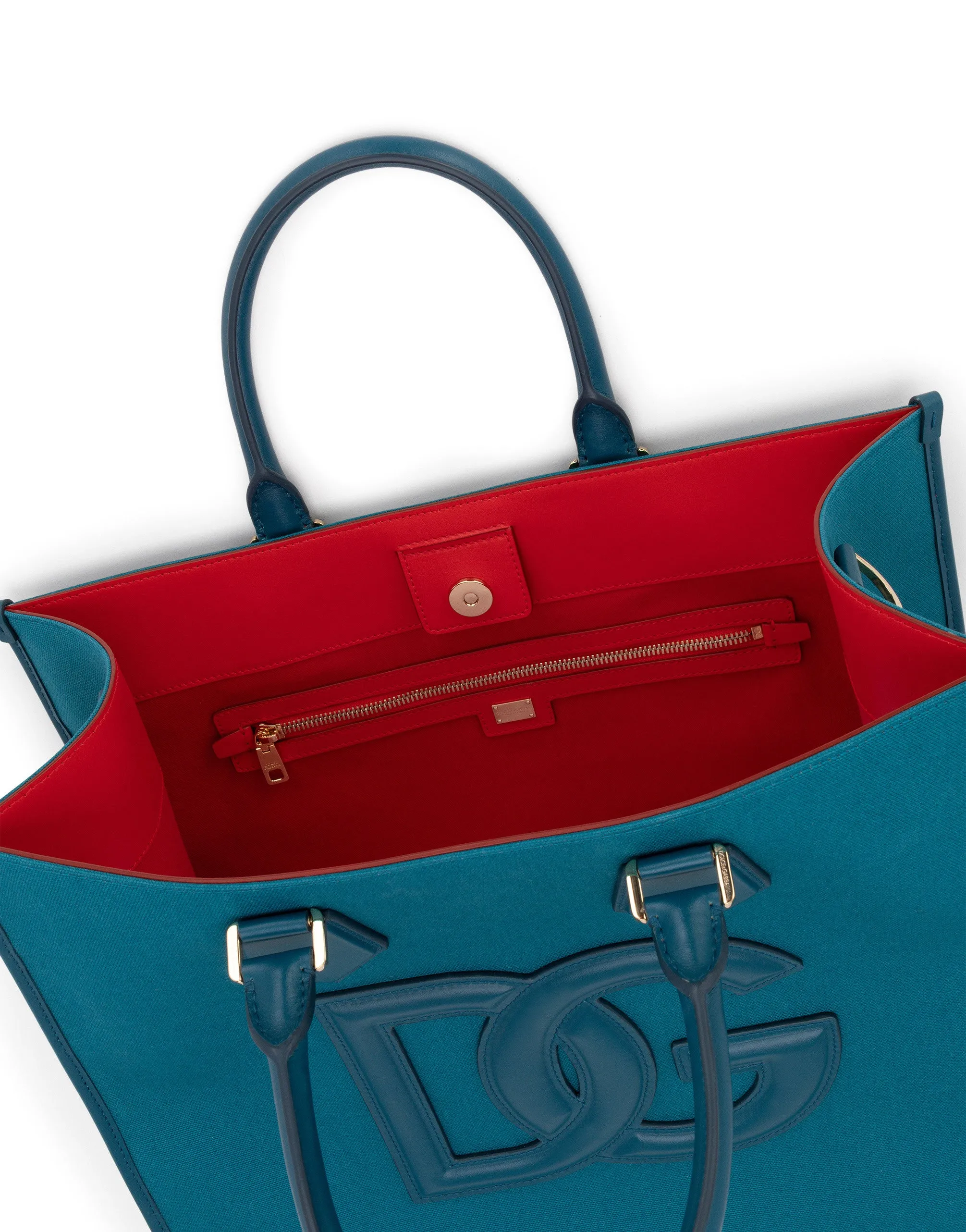 Canvas shopper with calfskin nappa details