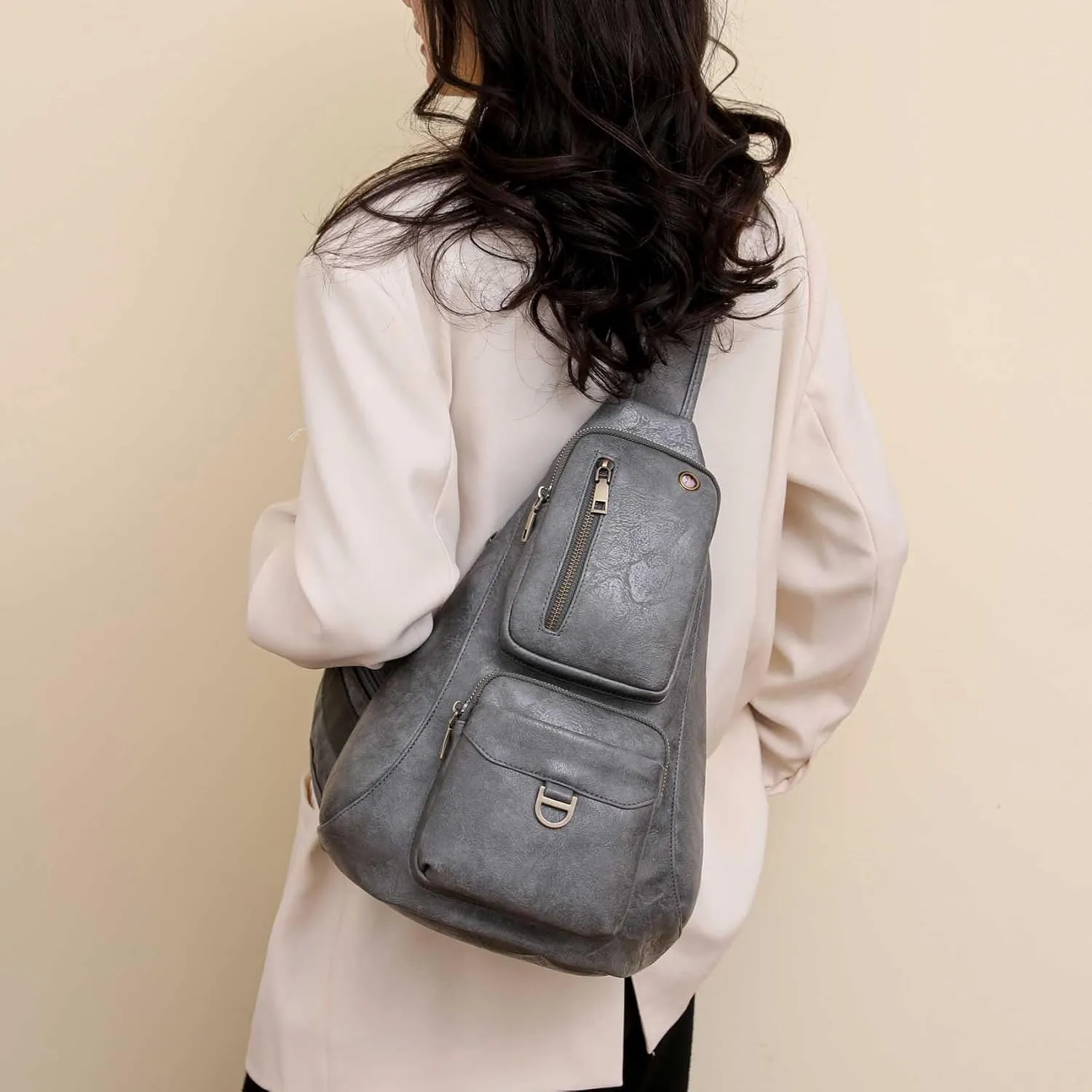Capacity Crossbody Sling Backpack Fanny Pack Chest Shoulder Bag Daypack for Women Men(Brown)
