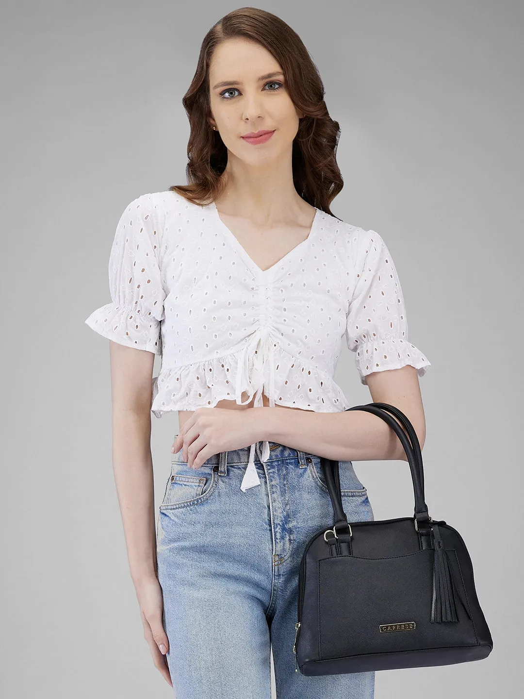 Caprese Montana Small Black Satchel Bag