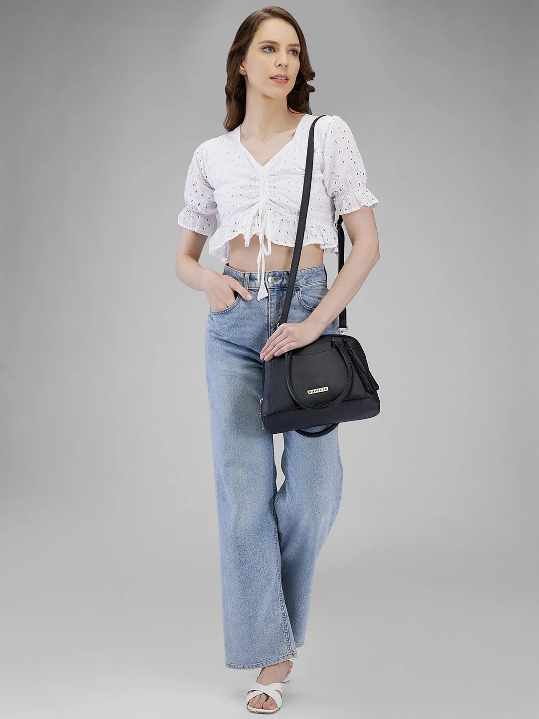 Caprese Montana Small Black Satchel Bag