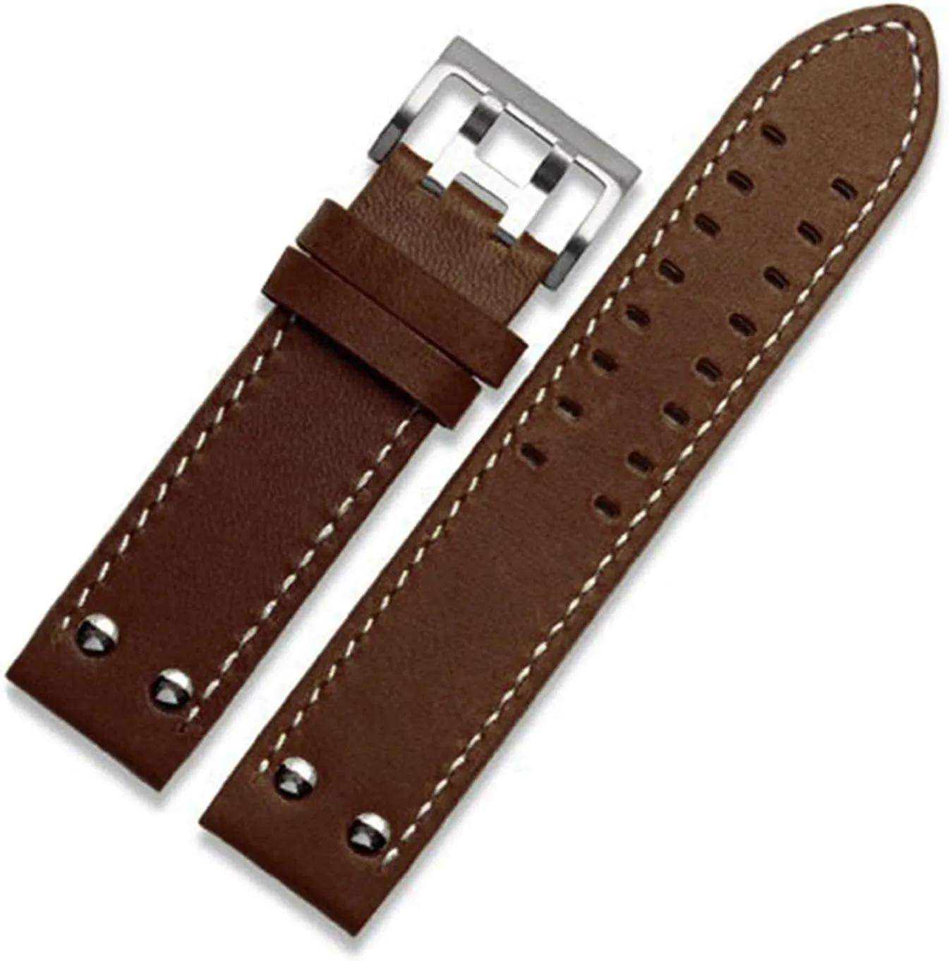 CAREG 20mm22mm Double Row Hole Leather Straps Compatible With Hamilton Seiko Watch Band Rivet Mens Pilot Khaki Field Aviation Watch Belts Durable