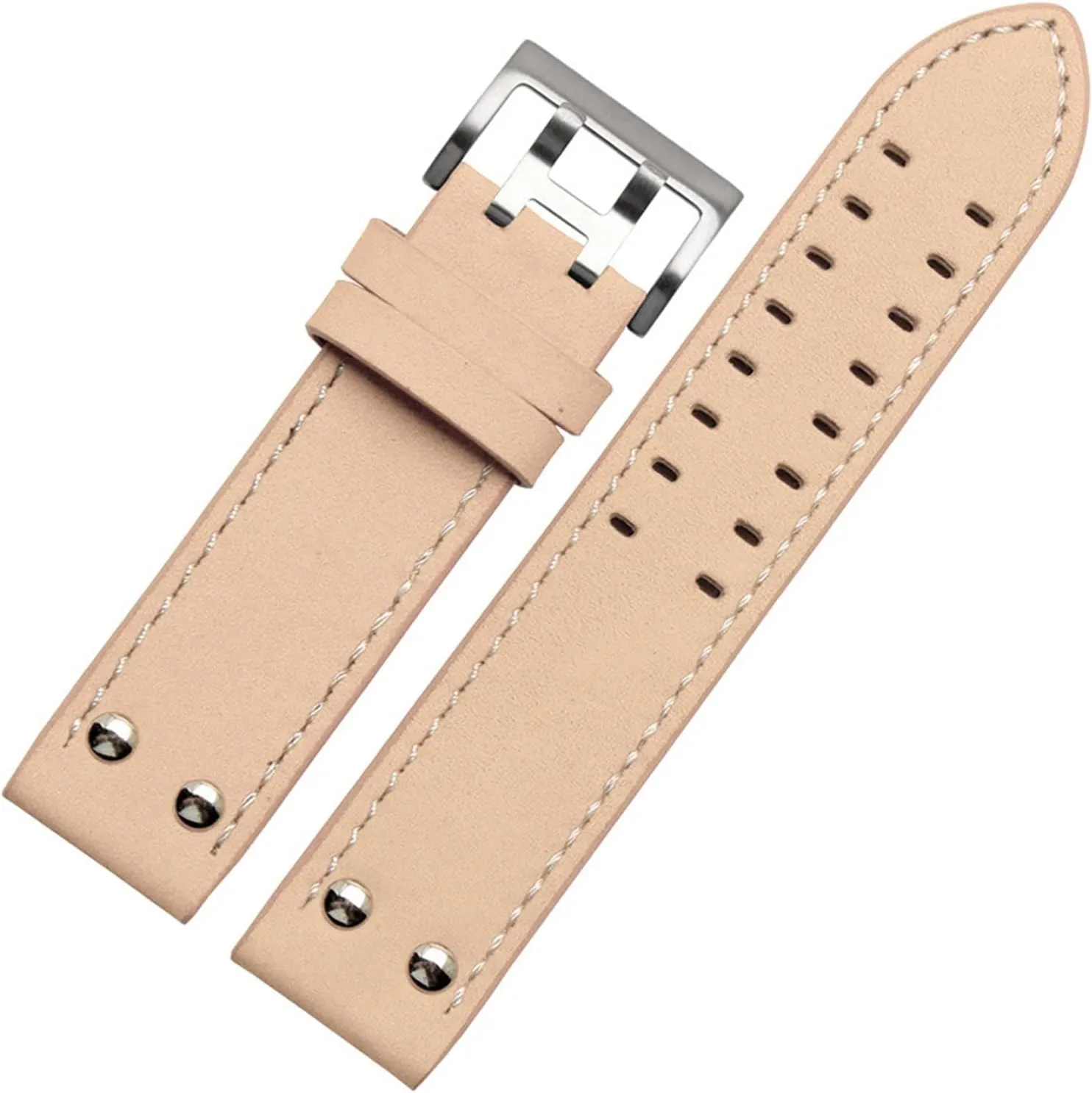 CAREG 20mm22mm Double Row Hole Leather Straps Compatible With Hamilton Seiko Watch Band Rivet Mens Pilot Khaki Field Aviation Watch Belts Durable