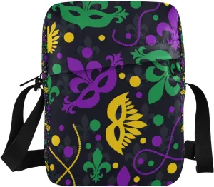 Carnival Mardi Gras Messenger Bag for Women Men Crossbody Shoulder Bag Cell Phone Shoulder Bag Mini Messenger Satchel Bag with Adjustable Strap for Cycling Hiking