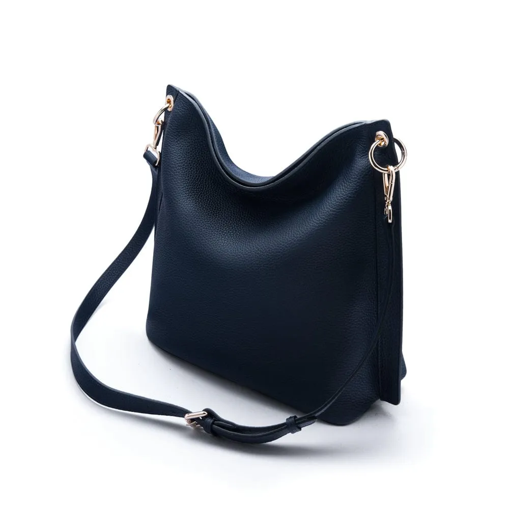 Carol Ann Slouchy Leather Shoulder Bag - Navy