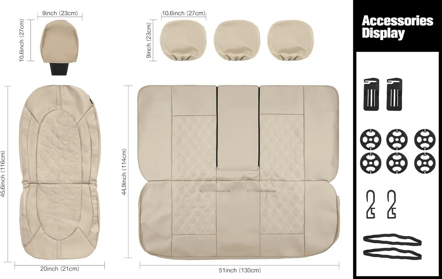 CAROMOP Luxury PU Leather Car Seat Covers Front Set, Anti-Stain Waterproof Automotive Seat Covers for Cars, Universal Car Interior Covers Seat Protectors for SUVs Pick-up Trucks (Beige/Beige Line)