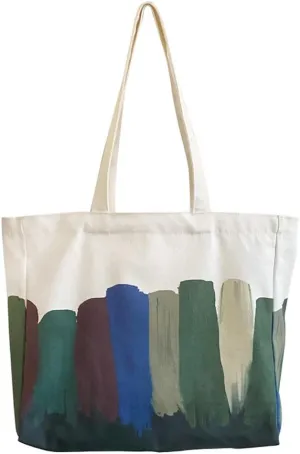Casual Shoulder Bag for Women Soft Canvas Tote Bag Graffiti Handbag Large Capacity Satchel Literary Retro Purse