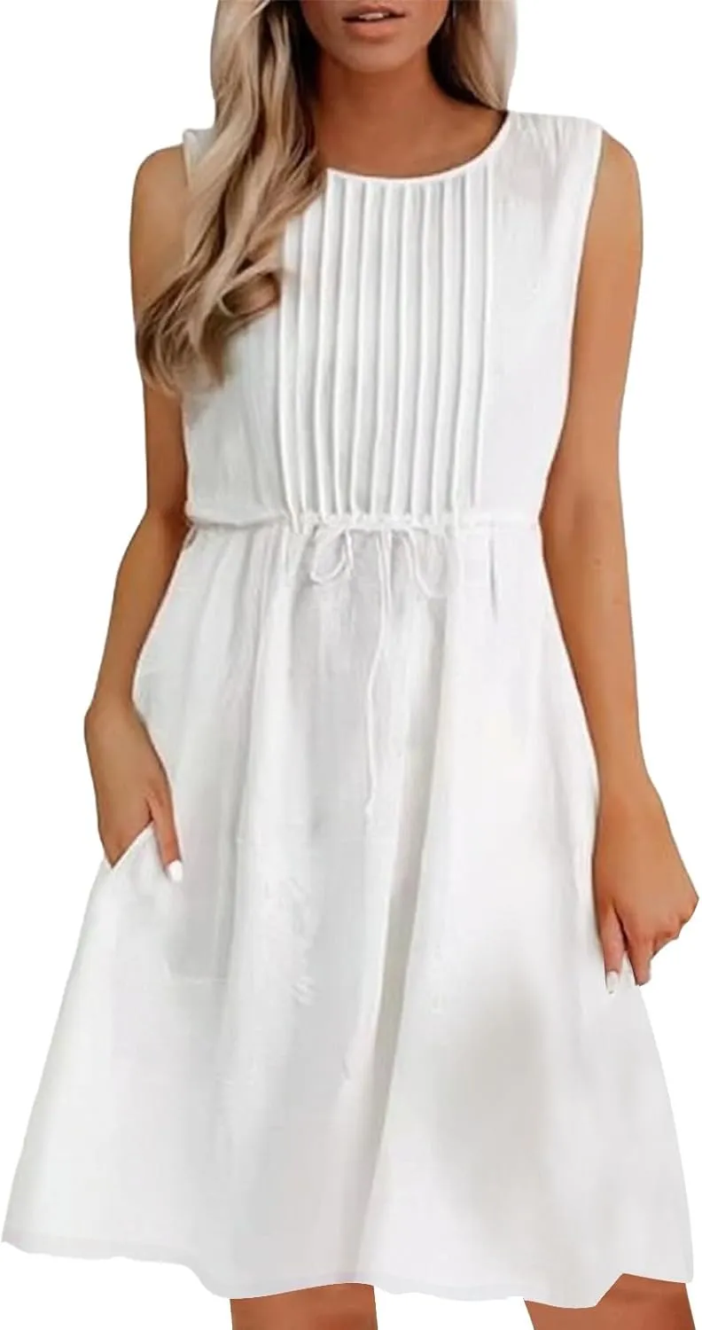 Casual Summer Dresses for Women 2025,Women's Classy Sleeveless Long Summer Dress Loose Fit Crew Neck Solid Color Dress