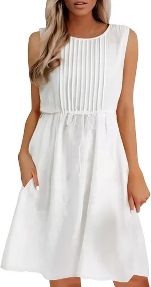 Casual Summer Dresses for Women 2025,Women's Classy Sleeveless Long Summer Dress Loose Fit Crew Neck Solid Color Dress