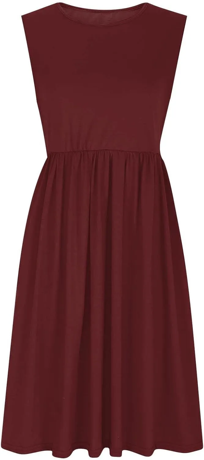 Casual Sun Dresses for Women Summer Trendy Crewneck Sleeveless Vacation Dresses A-Line Maxi Dress with Pockets