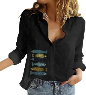 Casual V Neck Button Down Shirts for Women Fragrant Fabric Shirt Womens Tops Casual Boho Clothes for Women Linen