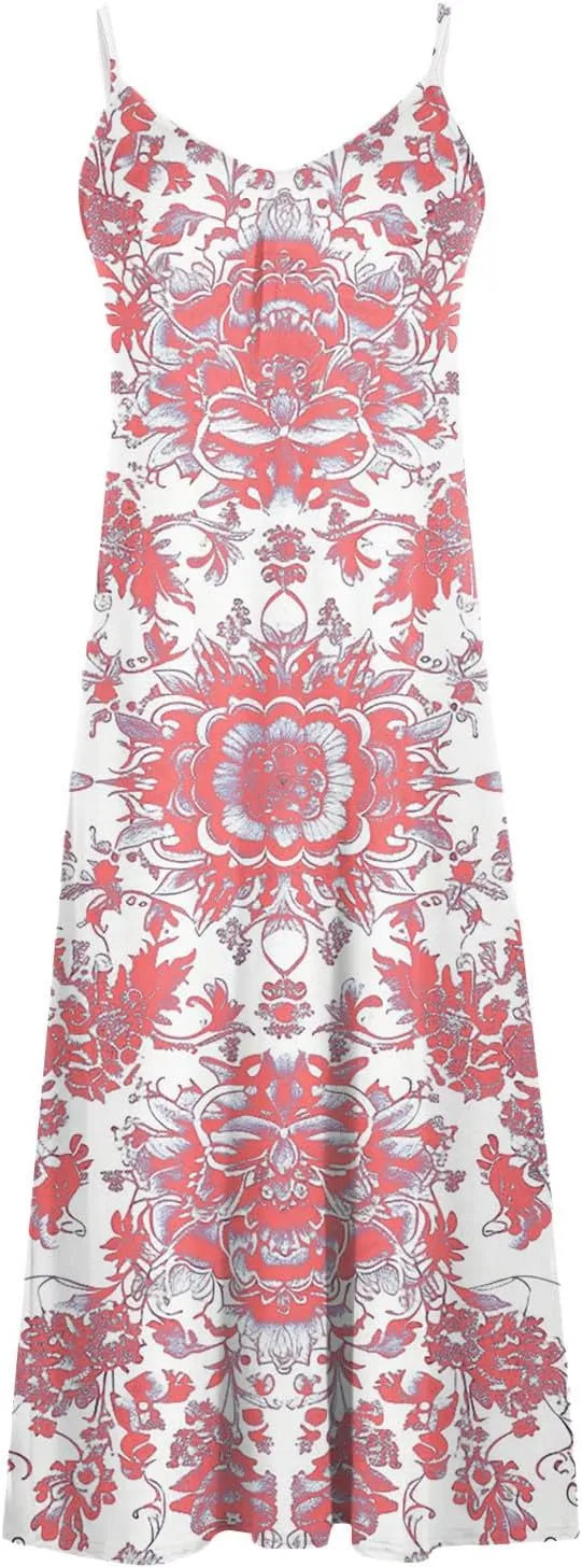 Ceboyel Summer Sundresses for Women 2024 Trendy Casual Floral Sun Dresses Spaghetti Strap Beach Maxi Dress Vacation Outfits