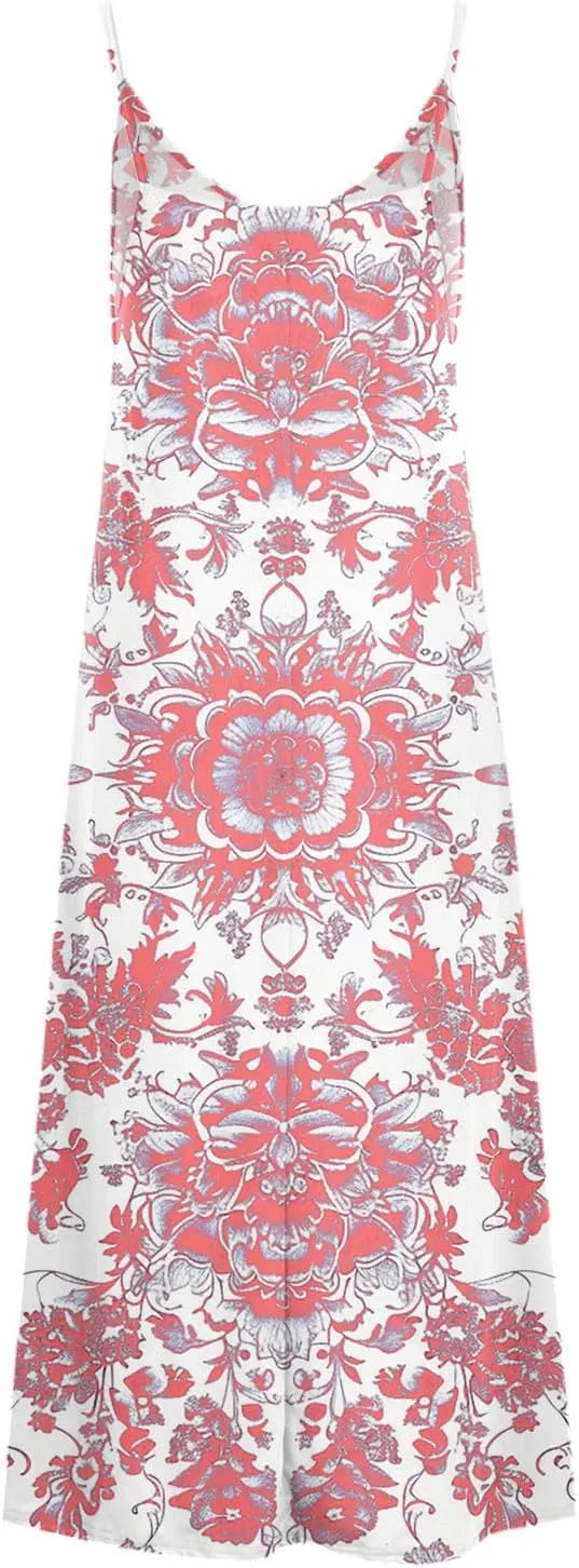 Ceboyel Summer Sundresses for Women 2024 Trendy Casual Floral Sun Dresses Spaghetti Strap Beach Maxi Dress Vacation Outfits