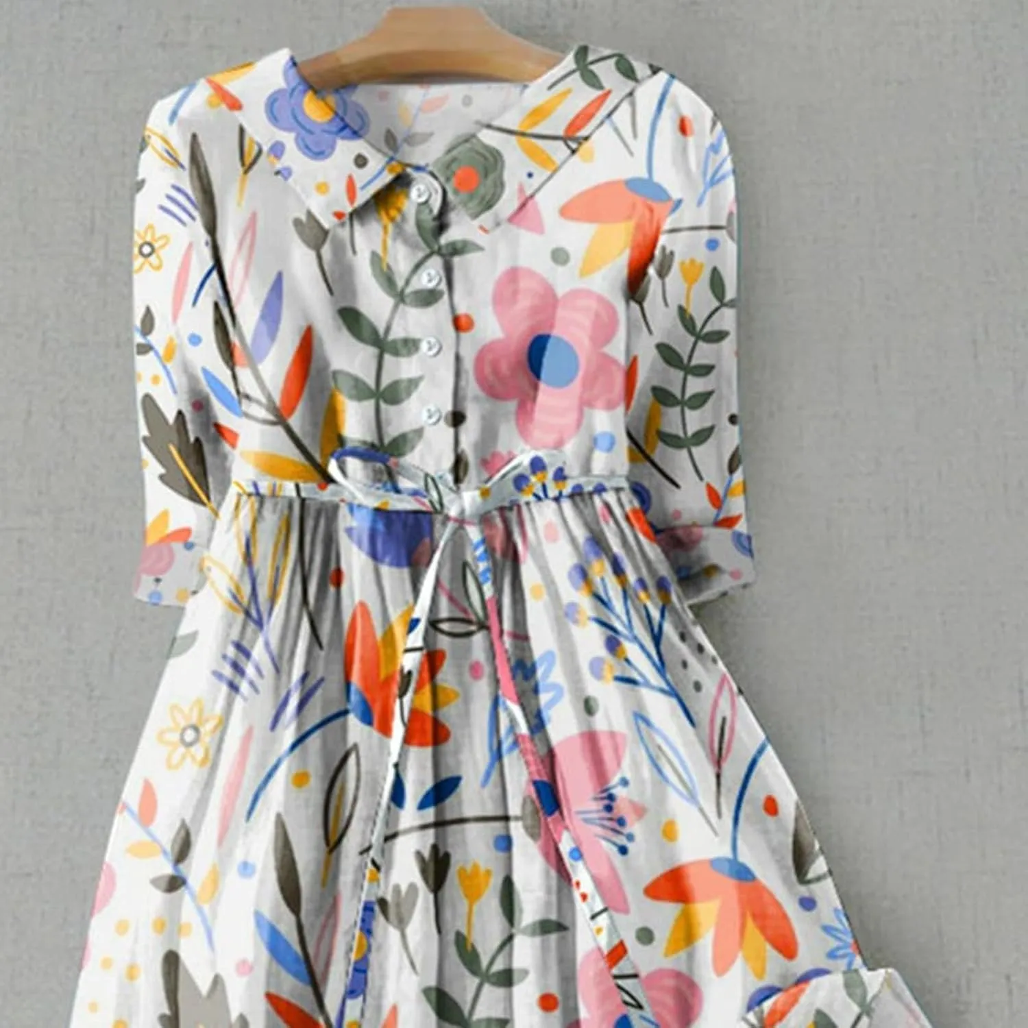 Ceboyel Women Bohemian Cotton Linen Dresses 3/4 Sleeve Maxi Long Dress Plain Classic Dresses Trendy Boho Dresses with Belt