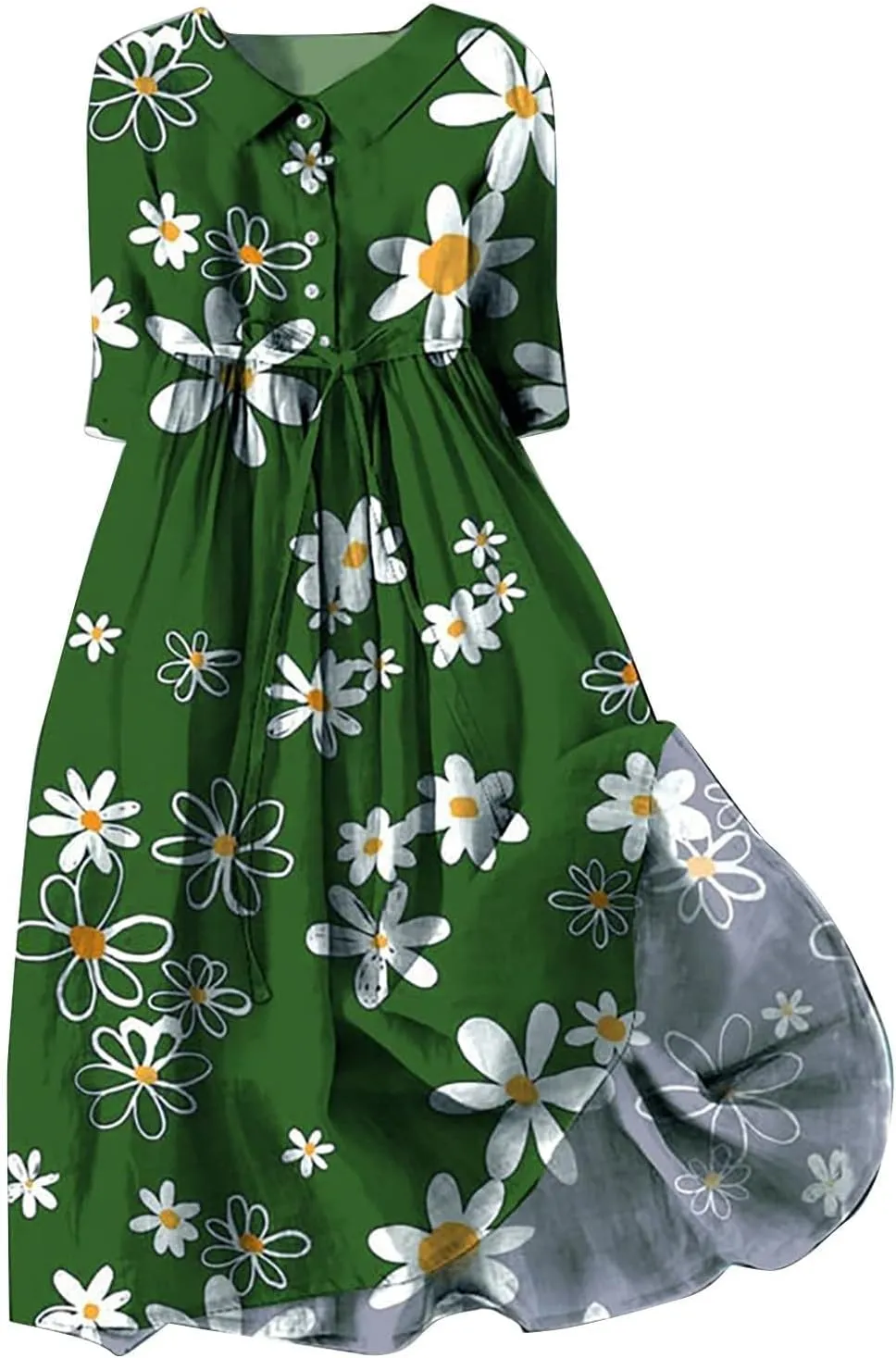 Ceboyel Women Bohemian Cotton Linen Dresses 3/4 Sleeve Maxi Long Dress Plain Classic Dresses Trendy Boho Dresses with Belt