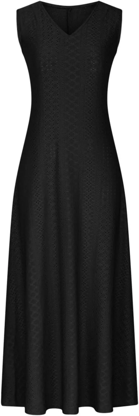 Ceboyel Women Bohemian Maxi Dresses 2024 Summer Vacation Tank Dress Trendy Sleeveless Eyelet Dresses Dressy Causal Clothes