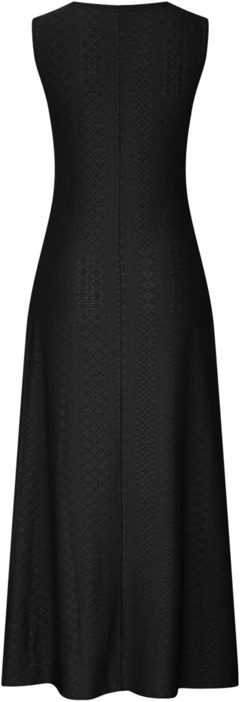 Ceboyel Women Bohemian Maxi Dresses 2024 Summer Vacation Tank Dress Trendy Sleeveless Eyelet Dresses Dressy Causal Clothes