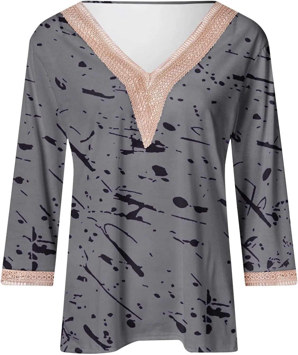 Ceboyel Women Boho Trendy Summer Tops 3/4 Length Sleeve Shirts Lace Trim V Neck Blouses Dressy Causal Bohemian Ladies Clothes