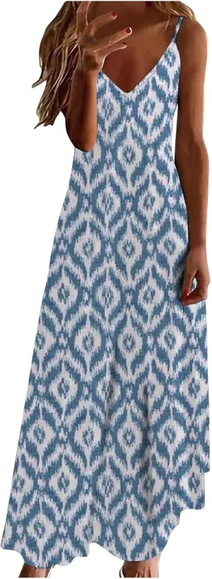 Ceboyel Women Floral Spaghetti Strap Sundress Casual Summer Long Maxi Dress Vneck Sexy Boho Dresses Trendy Beach Clothes 2024