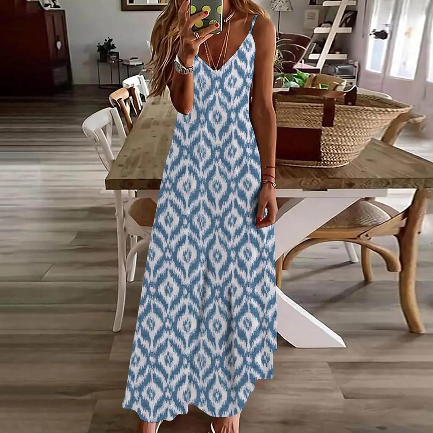 Ceboyel Women Floral Spaghetti Strap Sundress Casual Summer Long Maxi Dress Vneck Sexy Boho Dresses Trendy Beach Clothes 2024