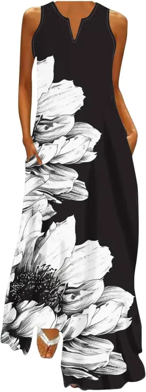 Ceboyel Women Floral Summer Dresses 2024 Sleeveless Casual Maxi Dress Long Flowy Sundresses Trendy Beach Vacation Clothes