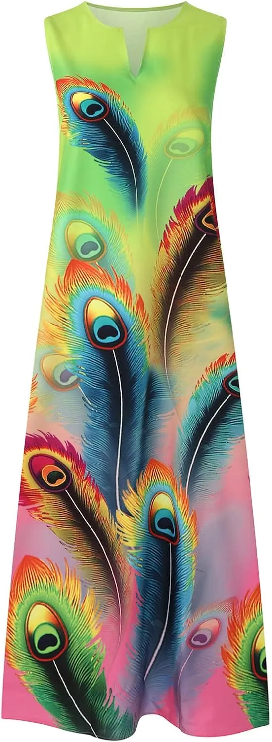 Ceboyel Womens 2023 Colorful Summer Dress Sleeveless Flowy Maxi Dresses Long Sun Dress Dressy Causal Trendy Beach Outfits