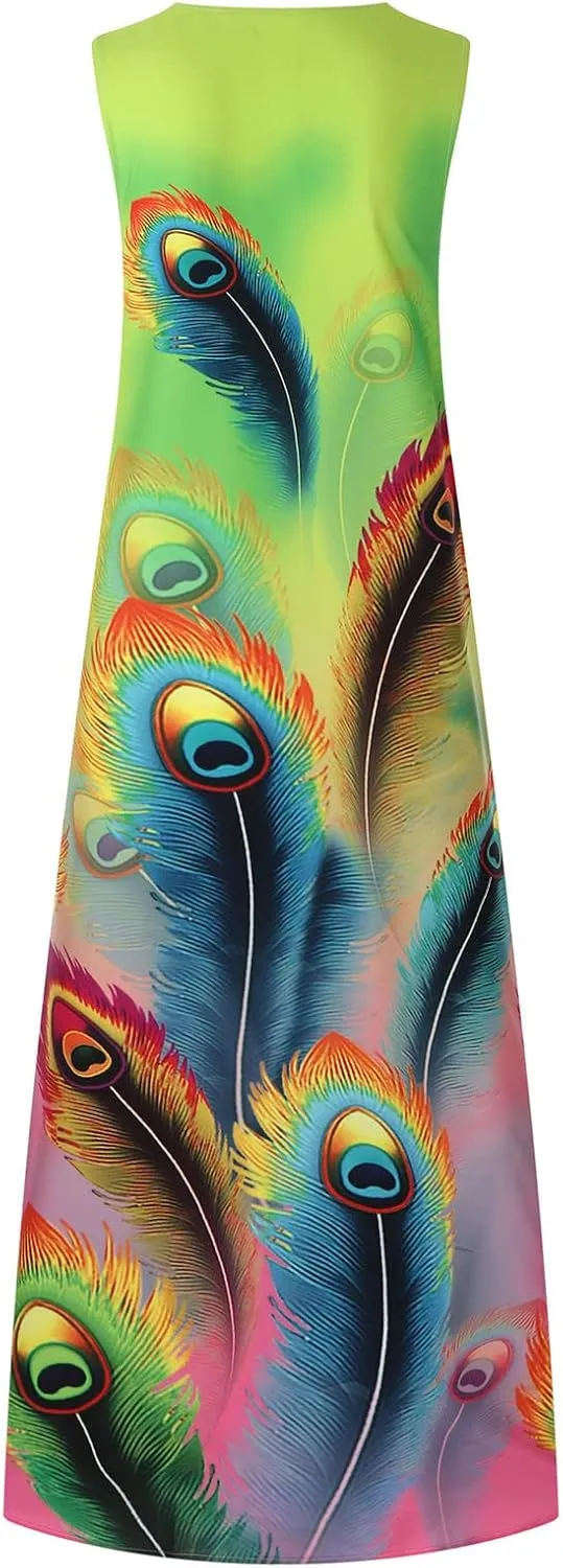 Ceboyel Womens 2023 Colorful Summer Dress Sleeveless Flowy Maxi Dresses Long Sun Dress Dressy Causal Trendy Beach Outfits