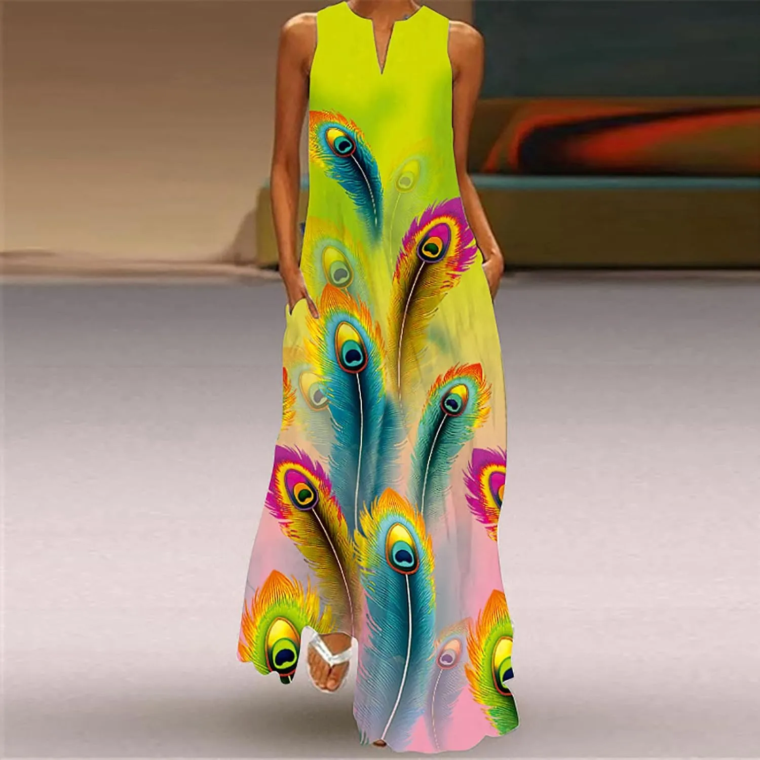 Ceboyel Womens 2023 Colorful Summer Dress Sleeveless Flowy Maxi Dresses Long Sun Dress Dressy Causal Trendy Beach Outfits