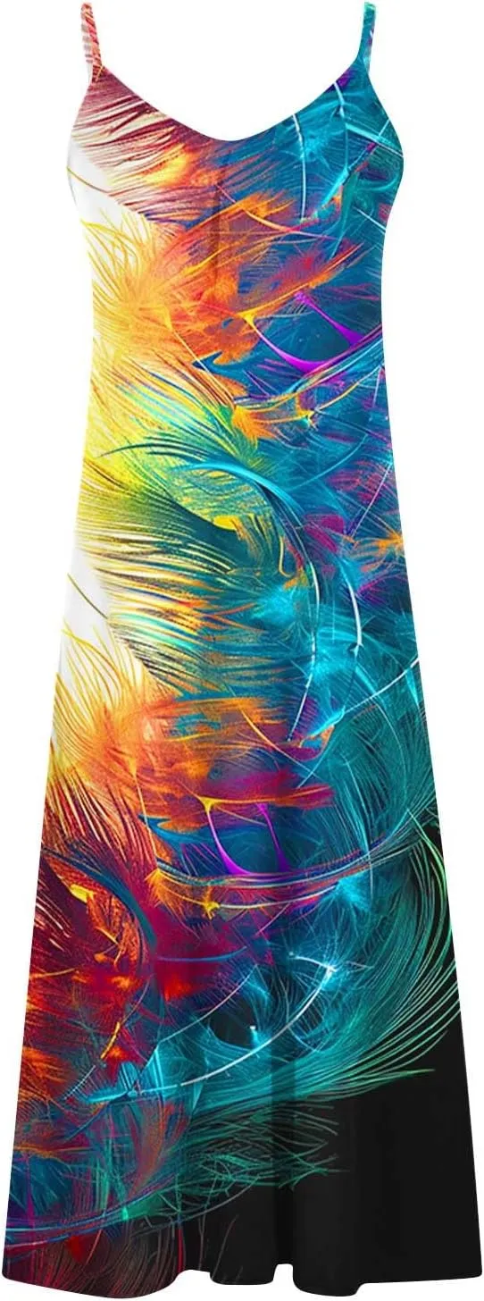 Ceboyel Womens Floral Boho Sundresses 2024 Spaghetti Strap Summer Maxi Dress Casual Sun Dress Trendy Beach Vacation Clothes