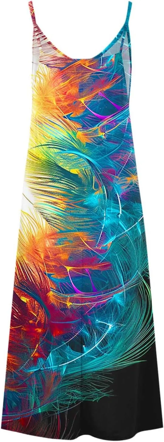 Ceboyel Womens Floral Boho Sundresses 2024 Spaghetti Strap Summer Maxi Dress Casual Sun Dress Trendy Beach Vacation Clothes