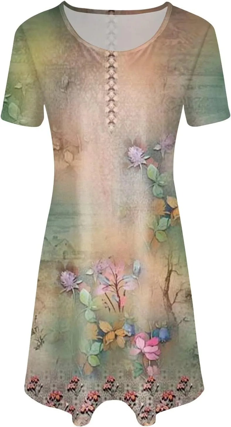 Ceboyel Womens Floral Vintage Dresses Short Sleeve Petite Dress Dressy Summer Casual Dresses Bohemian Clothes 2023
