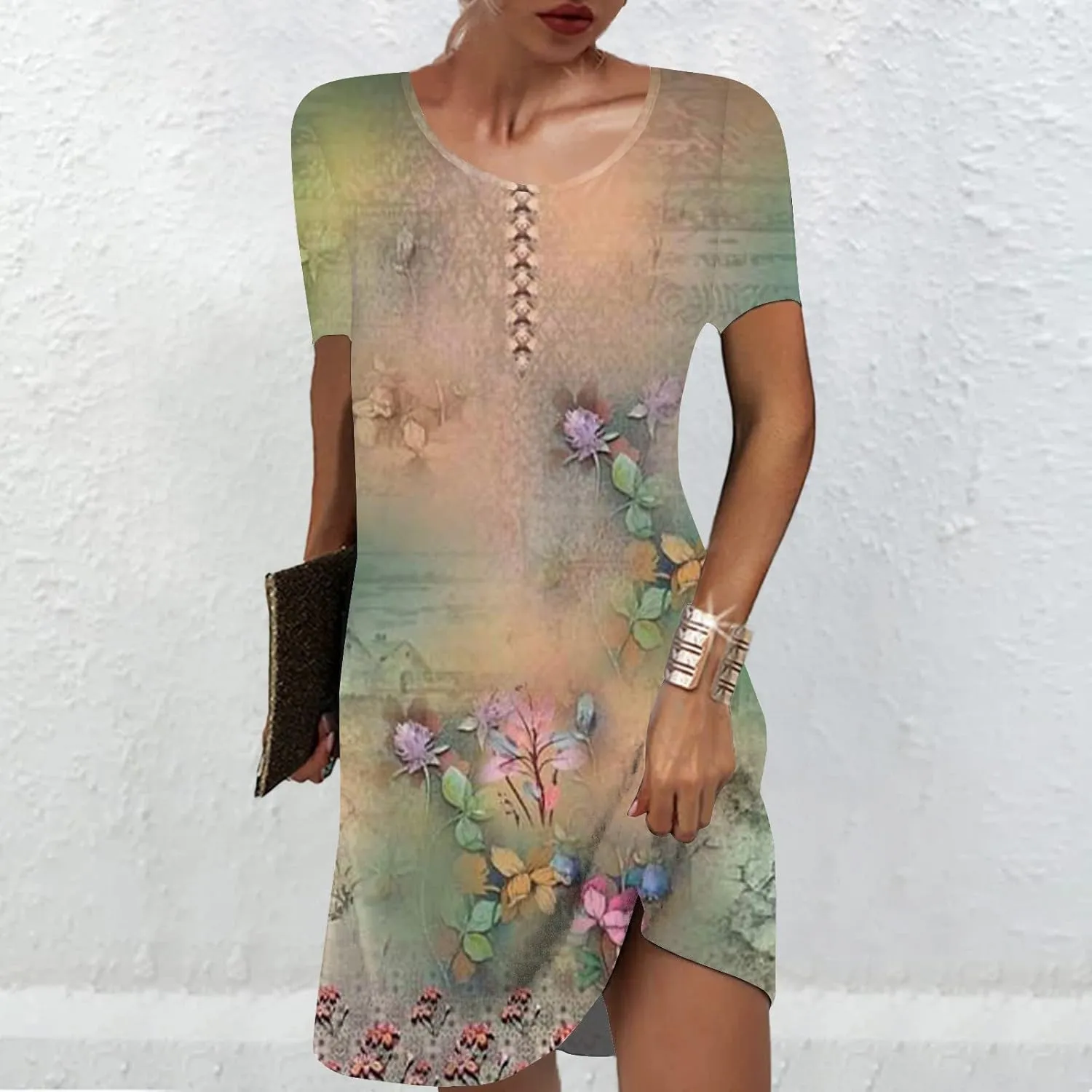 Ceboyel Womens Floral Vintage Dresses Short Sleeve Petite Dress Dressy Summer Casual Dresses Bohemian Clothes 2023