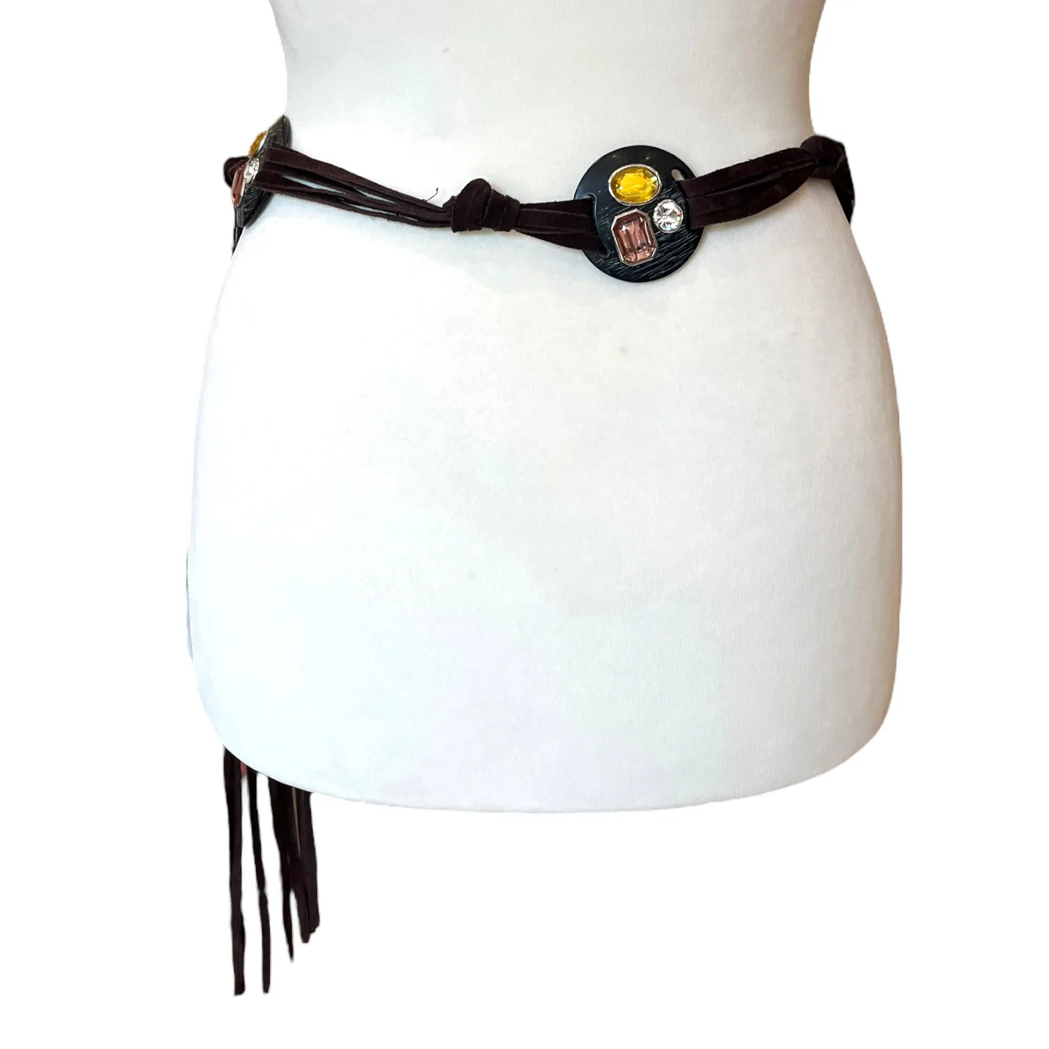 Celine Brown Suede Embellished Disc Belt