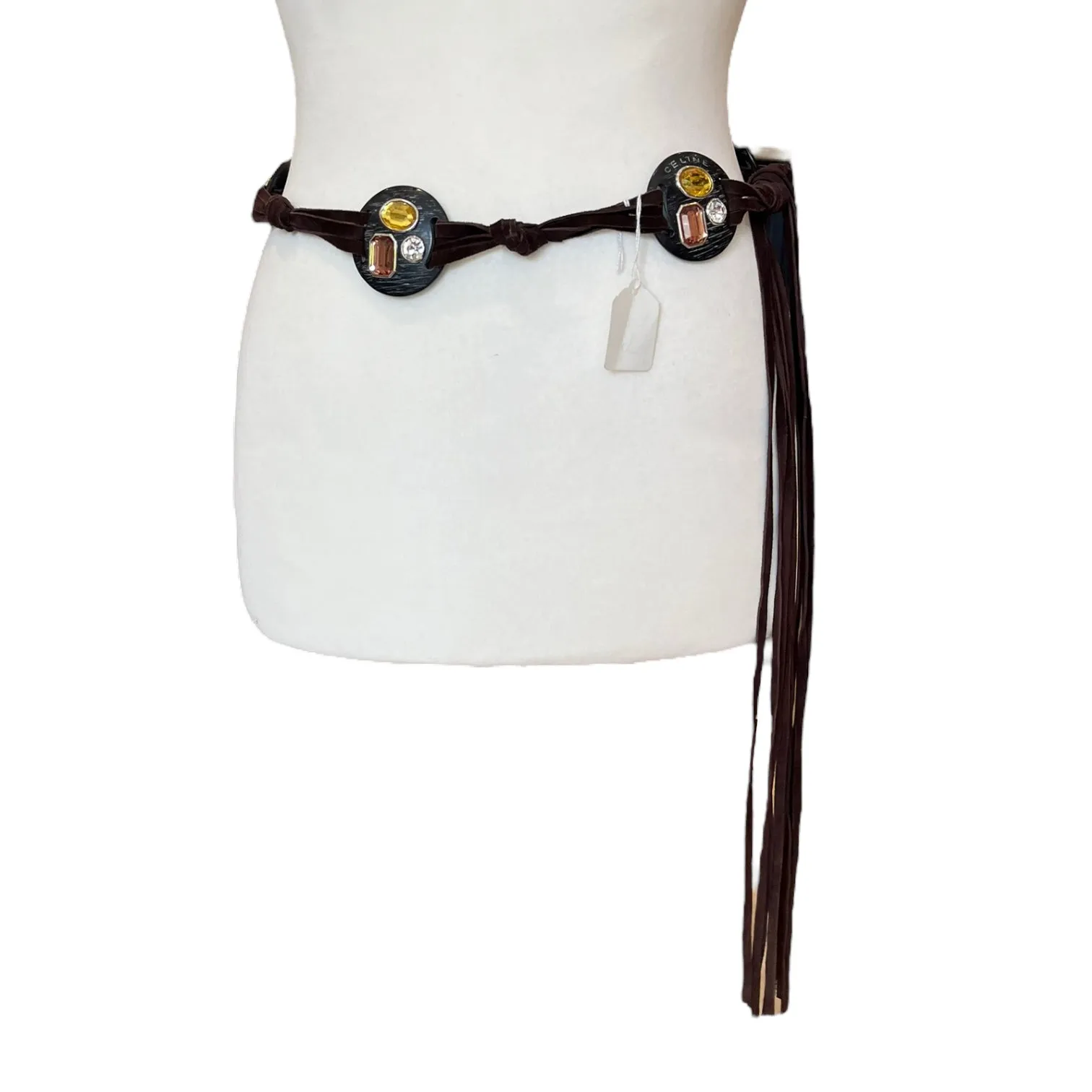 Celine Brown Suede Embellished Disc Belt