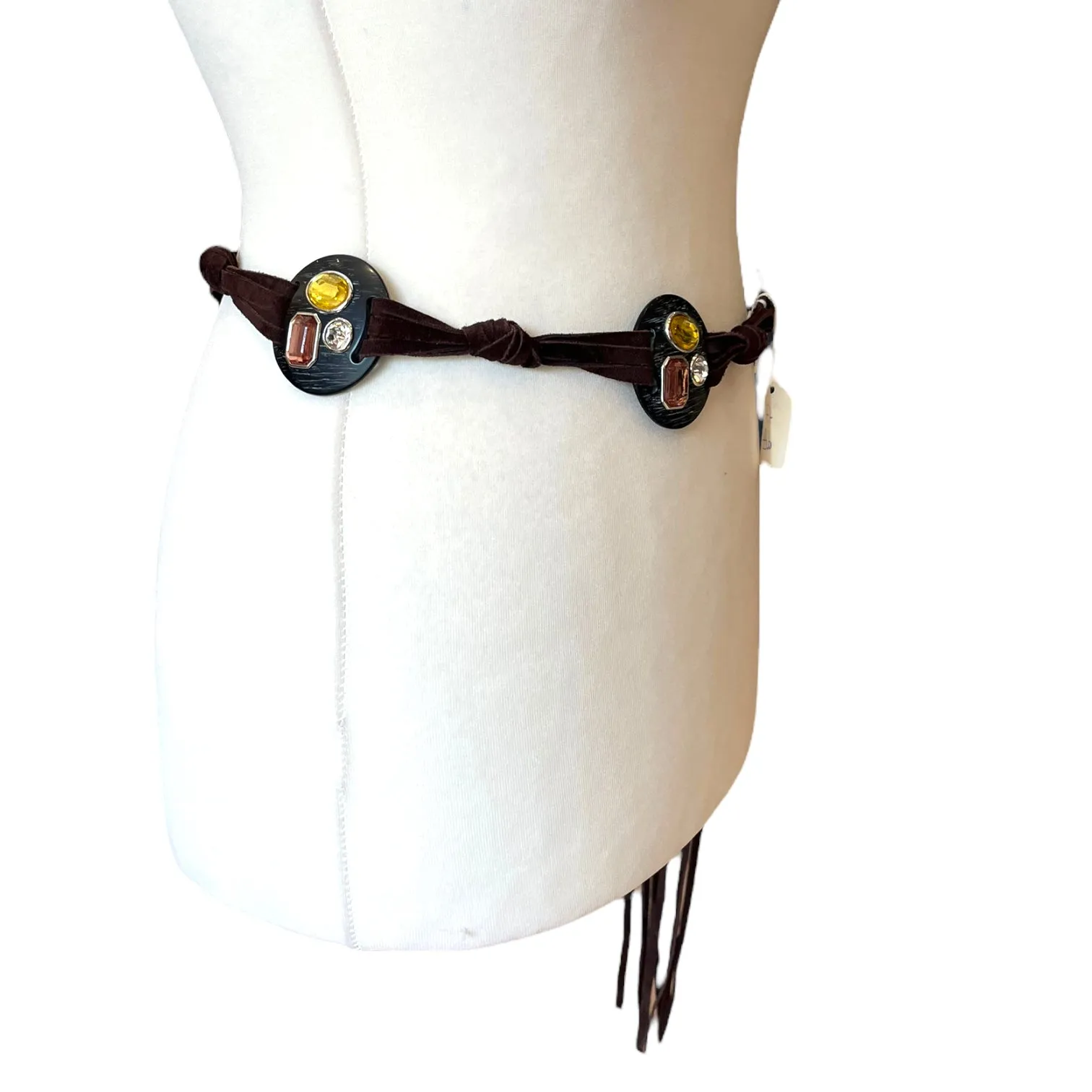 Celine Brown Suede Embellished Disc Belt