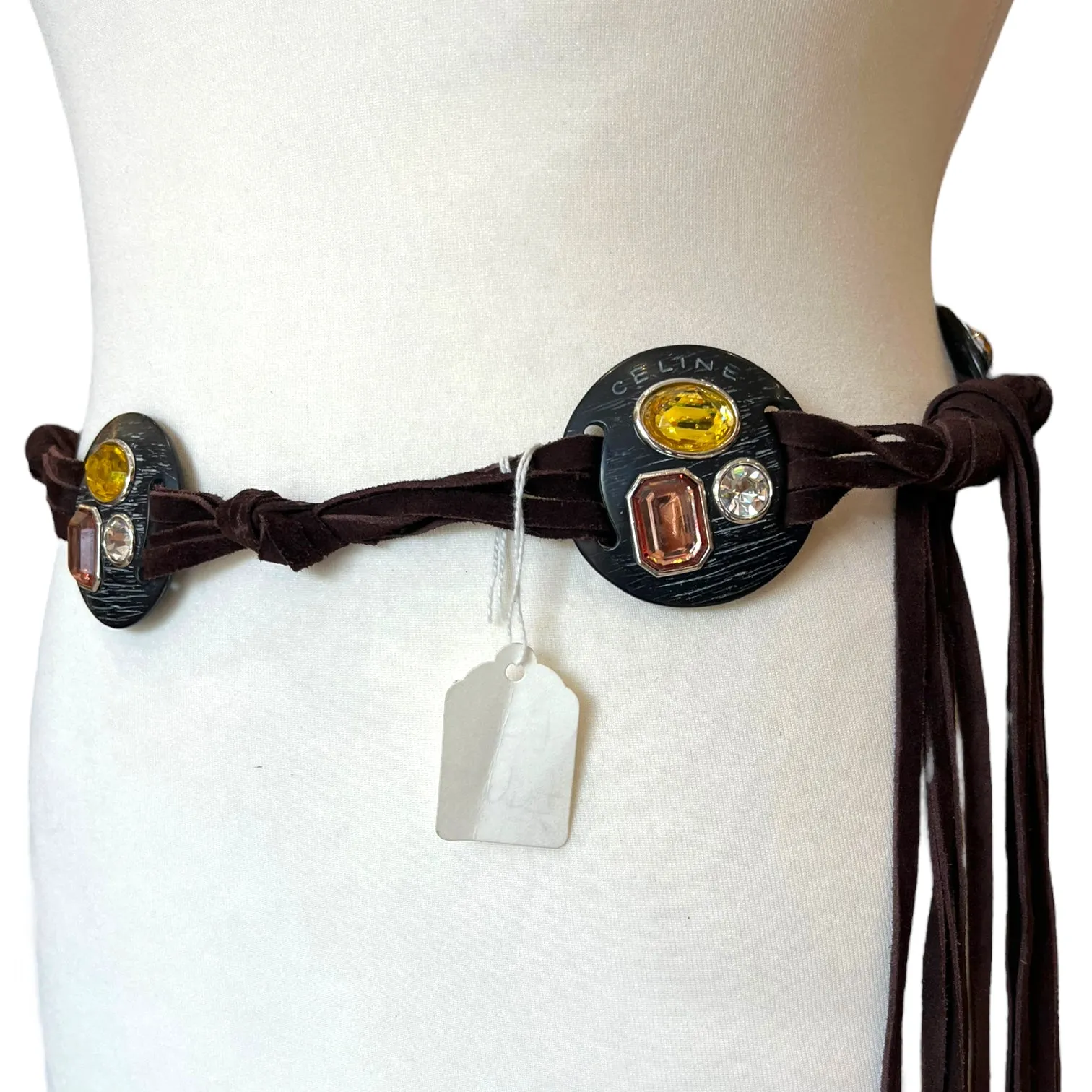 Celine Brown Suede Embellished Disc Belt