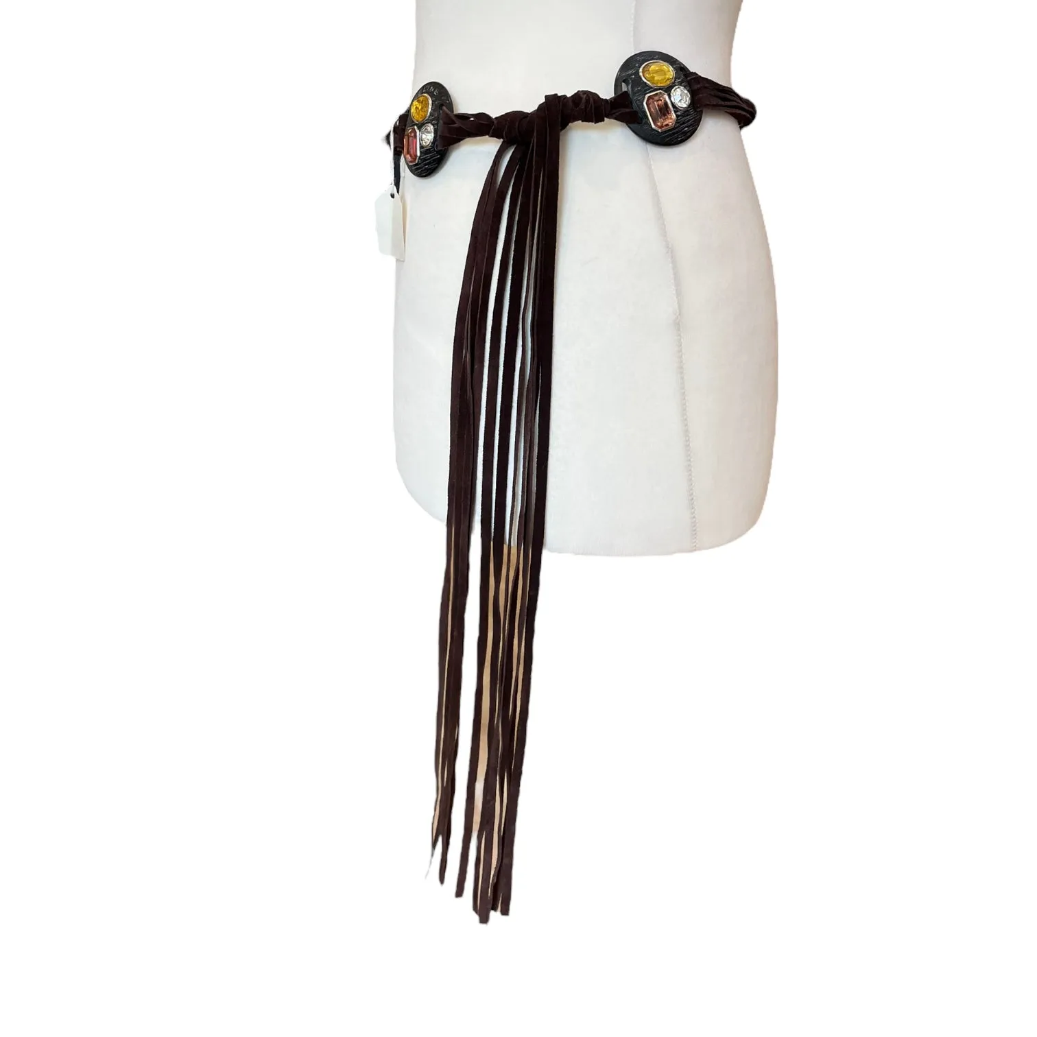 Celine Brown Suede Embellished Disc Belt