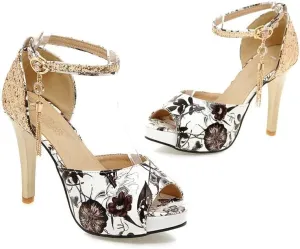 ChaiRong Zhou Women's Fashion Platform High Heels Open Peep Toe Stiletto Sandals Glitter Sequins Ankle Buckle Tassels Pumps