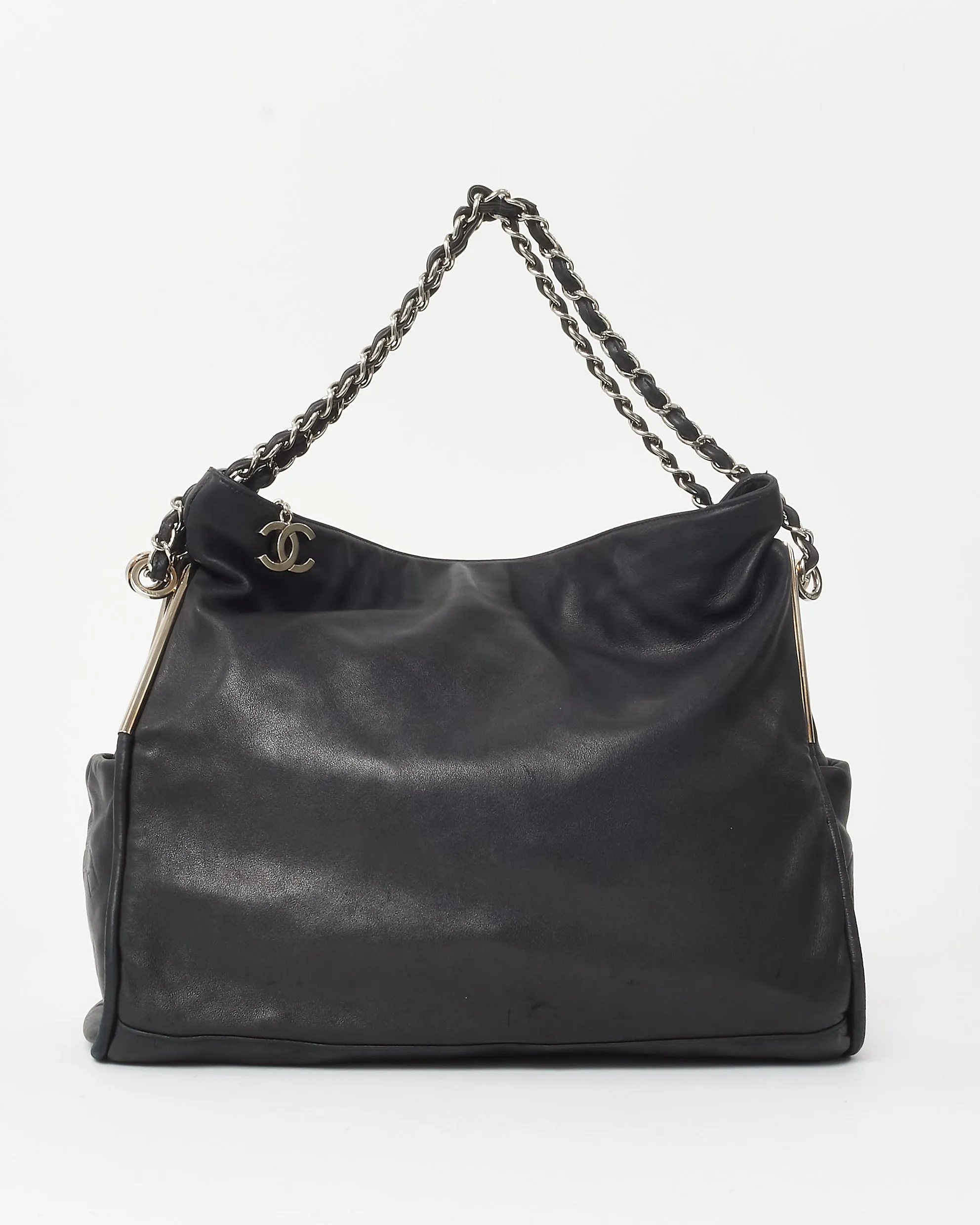 Chanel Black Lambskin Leather Ultimate Soft Large Fold Over Hobo Shoulder Bag