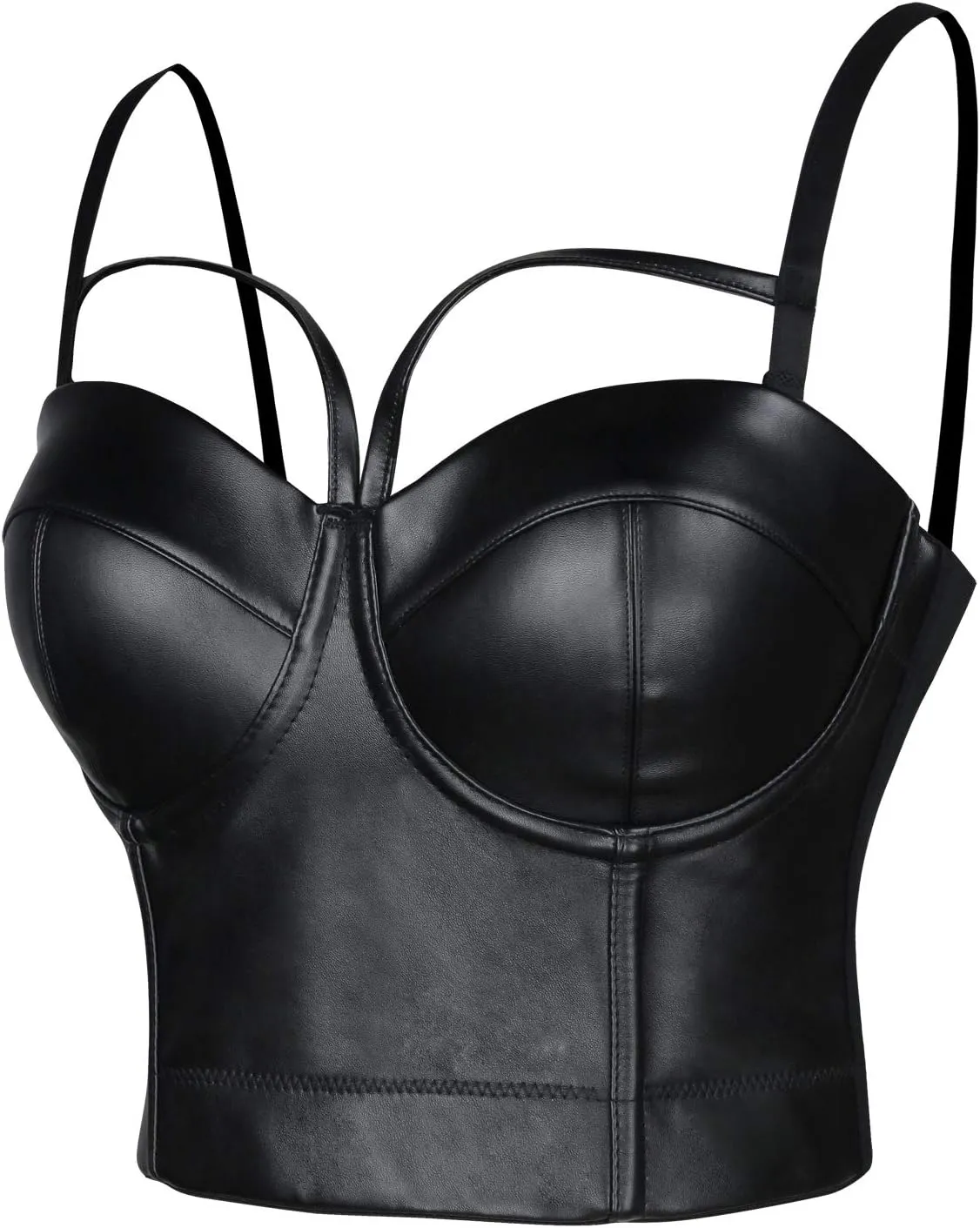 Charmian Women's Spaghetti Straps PU Leather Bustier Crop Top