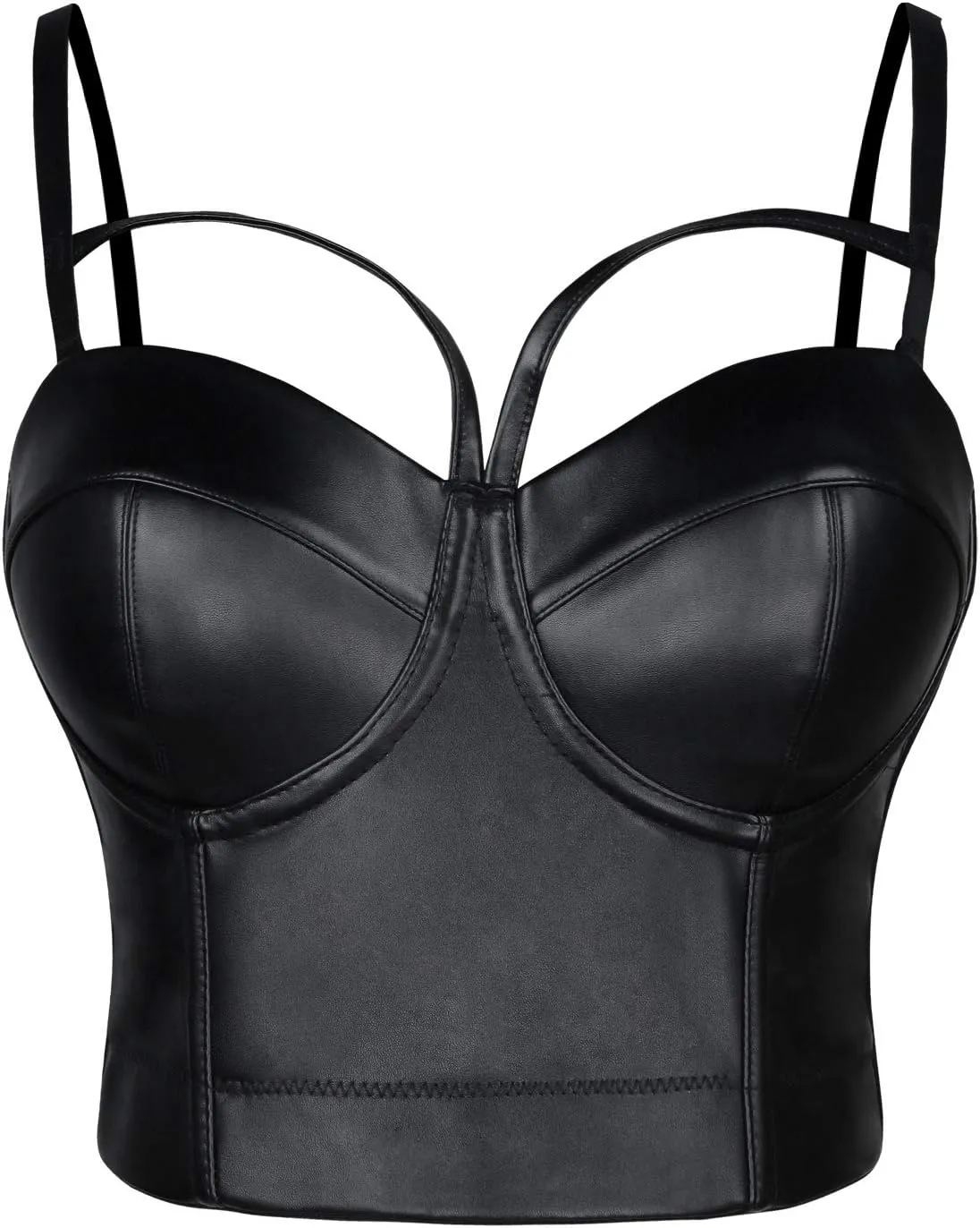 Charmian Women's Spaghetti Straps PU Leather Bustier Crop Top