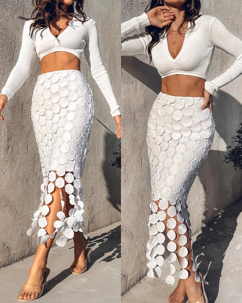CHICME Womens Beach Dress Vocation Midi Skirt Hollow-Out Boho Tassel Over-Knee Long Skirt