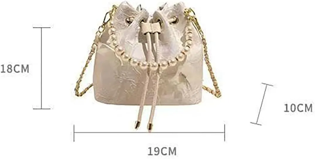 Chinese women's retro water bucket pearl handbag, butterfly embroidery print, elegant temperament banquet gift
