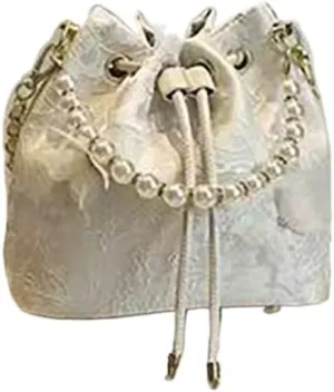 Chinese women's retro water bucket pearl handbag, butterfly embroidery print, elegant temperament banquet gift