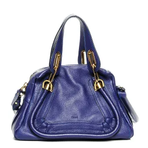 CHLOÉ CALFSKIN LEATHER PARATY BAG-STORM BLUE