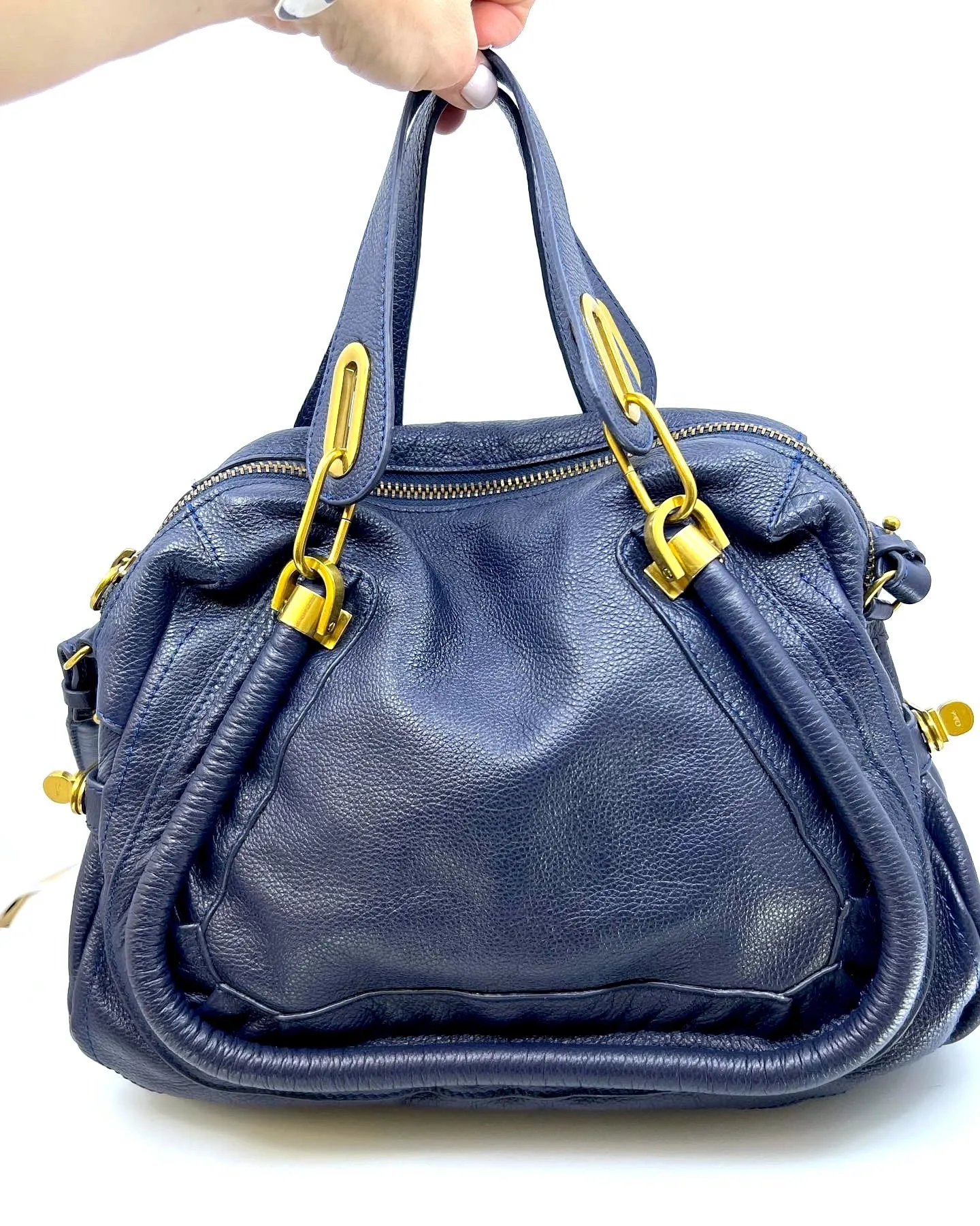 CHLOÉ CALFSKIN LEATHER PARATY BAG-STORM BLUE