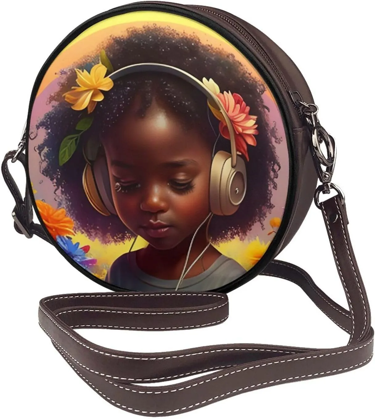 Circle Crossbody Bag for Women Circle Purse with Zipper Adjustable Shoulder Straps