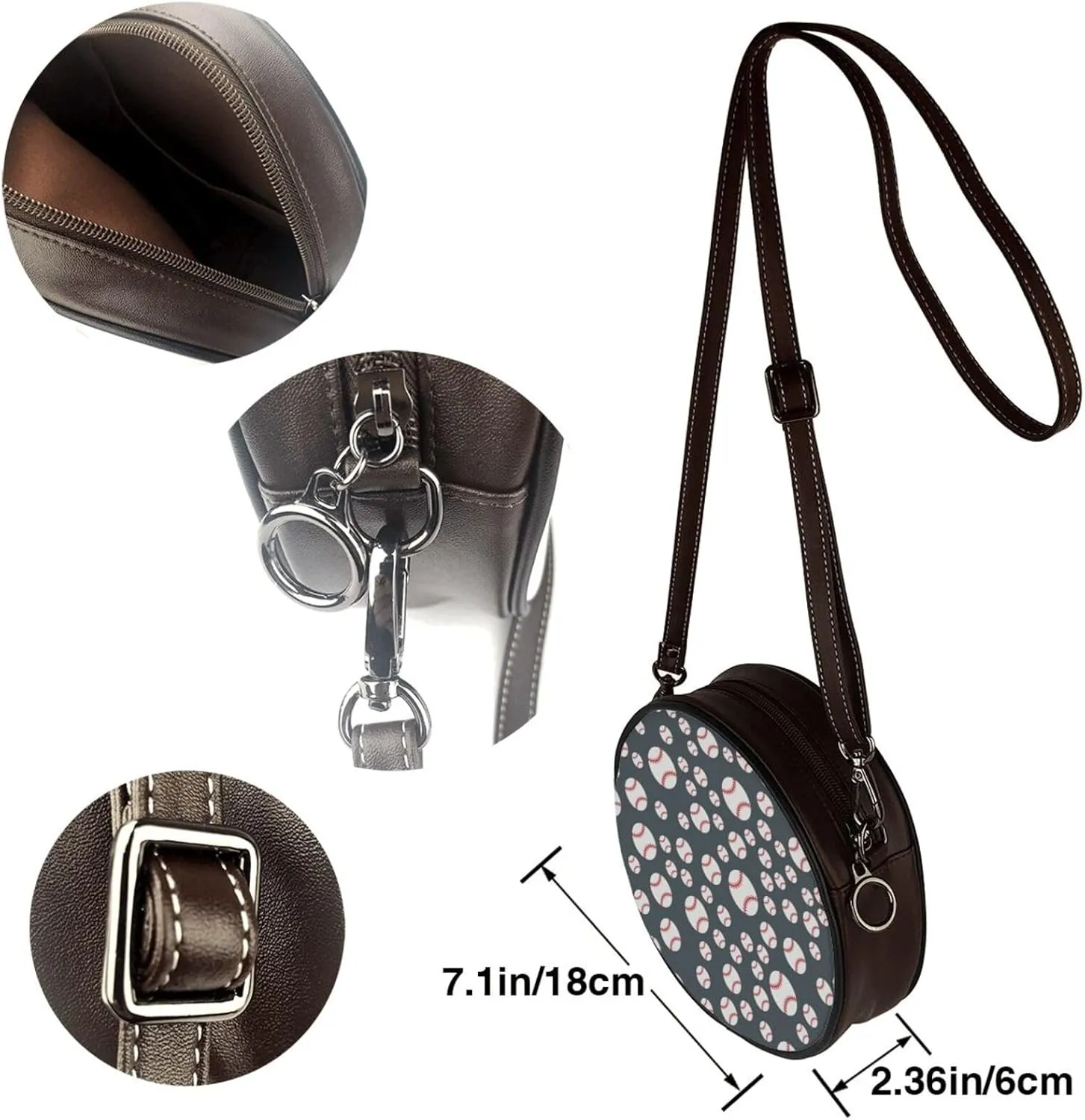 Circle Crossbody Bag for Women Circle Purse with Zipper Adjustable Shoulder Straps