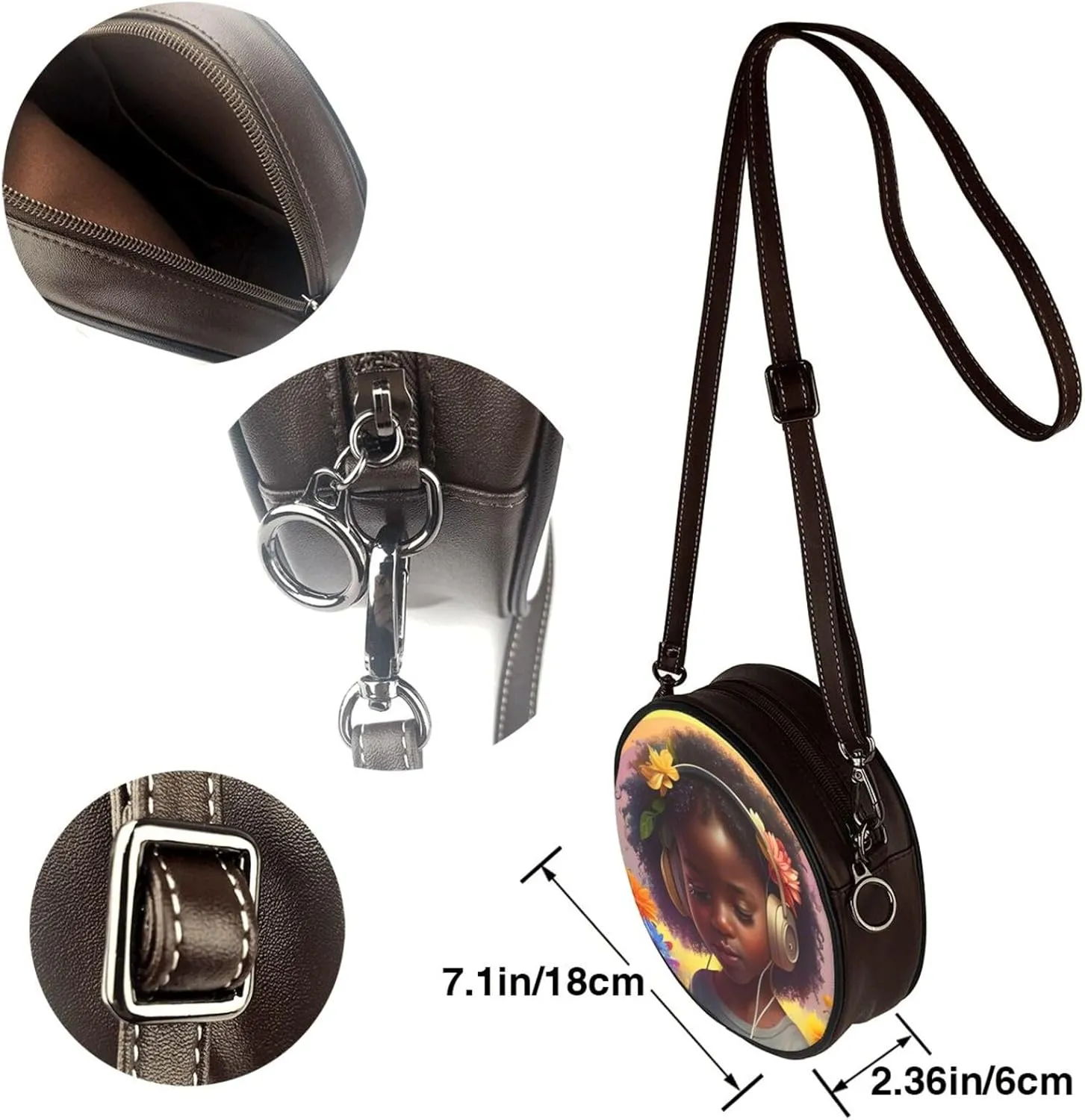 Circle Crossbody Bag for Women Circle Purse with Zipper Adjustable Shoulder Straps