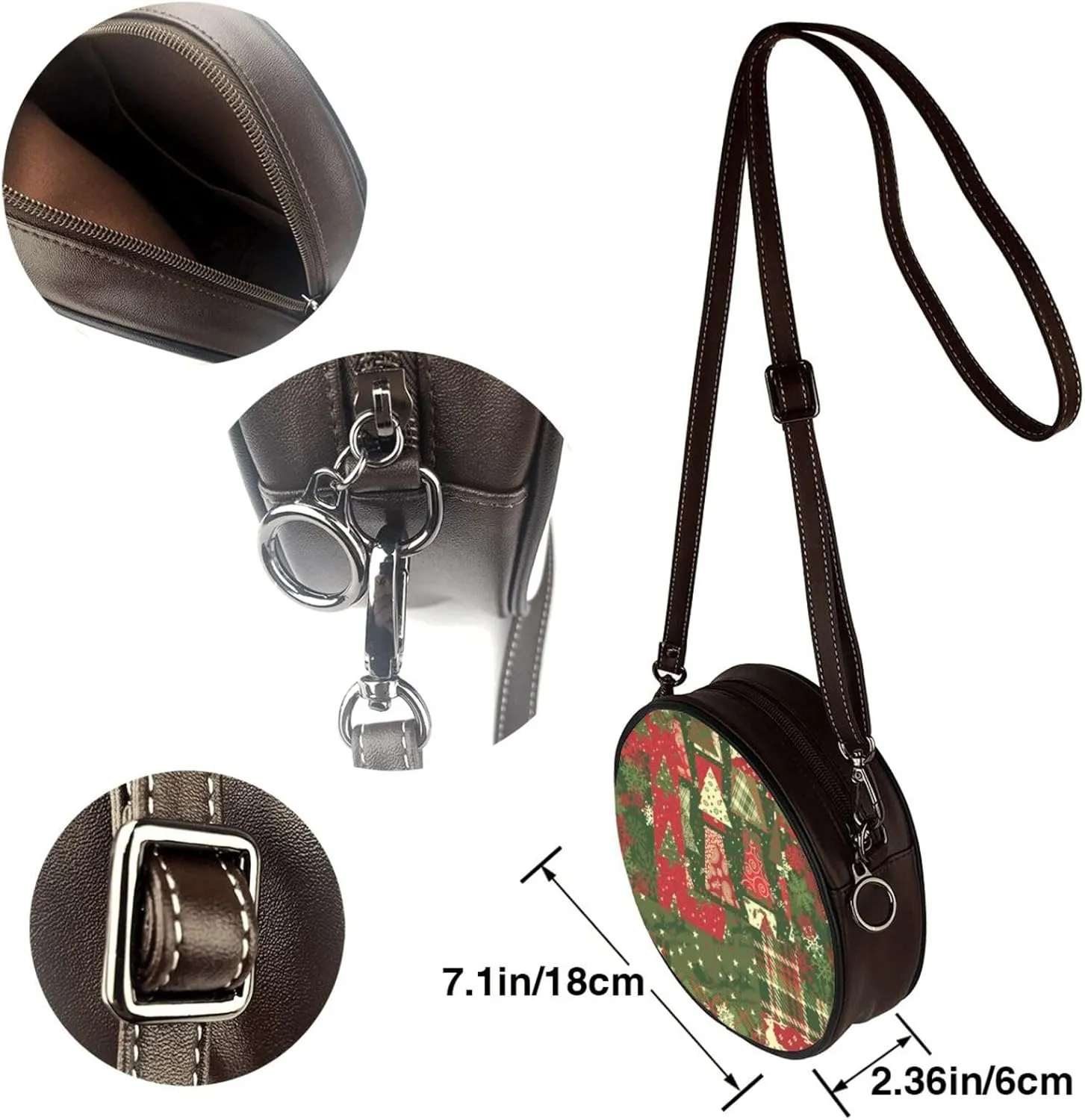 Circle Crossbody Bag for Women Circle Purse with Zipper Adjustable Shoulder Straps